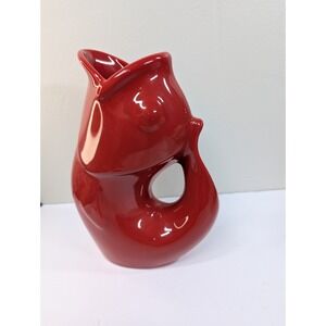 GurglePot Red Ceramic Fish Pitcher 2006 Vase 9.5" Tall